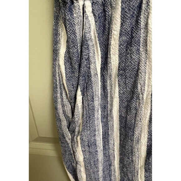 LOFT Linen Blend Romper Size 0 Blue Striped Sleeveless Drawstring Button Beach - Picture 6 of 11